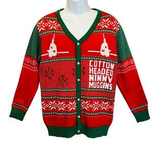 Elf The Movie Buddy COTTON HEADED NINNY MUGGINS Ugly Christmas Cardigan Size L